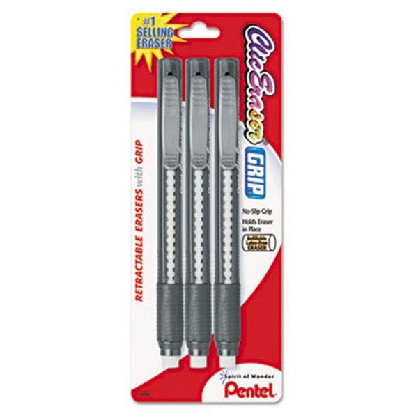 Pentel ZE21BP3K6 Clic Eraser Pencil-Style Grip Eraser  Assorted  3-Pack